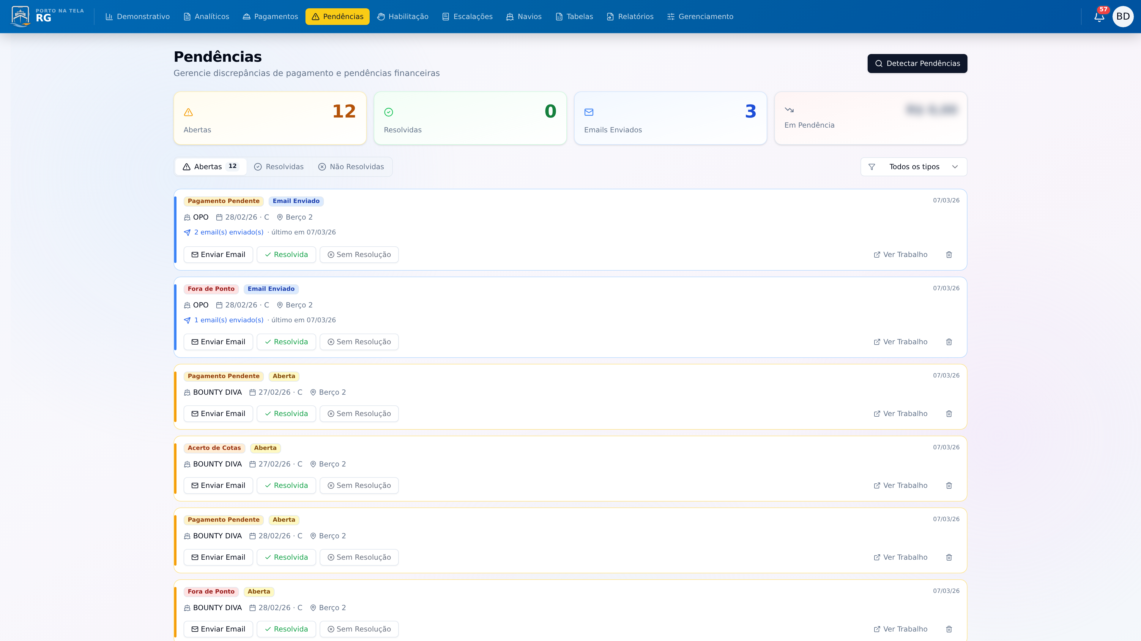 Screenshot: Conferência Automática de Divergências